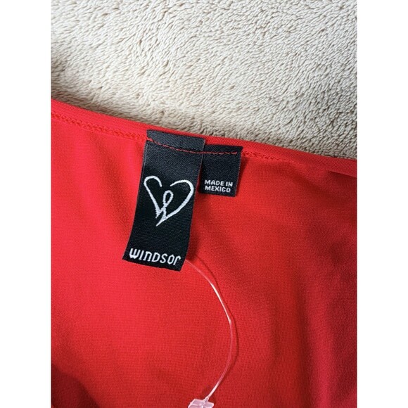 Windsor Women’s Square Neck Long Sleeve Red Bodysuit Size M - Picture 8 of 10